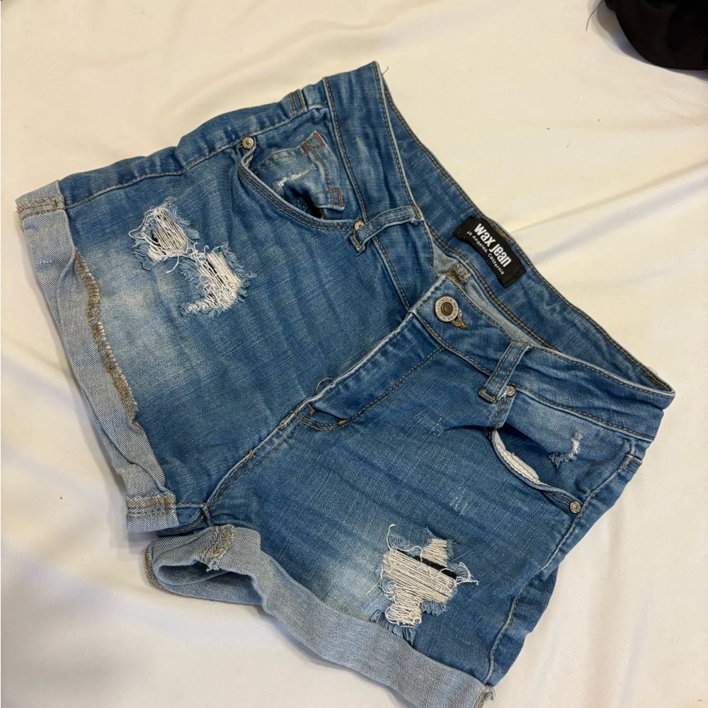 Wax Jean Distressed Blue Jean Shorts